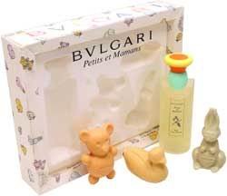Bvlgari Petits et Mamans by Bulgari for Women and Kids 4 Piece Set Includes 3.4 oz Alcohol Free Scented Water Splash + 3 x 1.76 oz Gentle Soap Bars