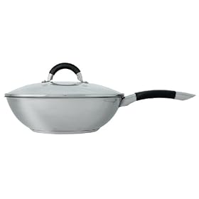 Ready Steady Cook Bistro 20cm Stainless Steel Non-Stick Stirfry Pan with Glass Lid, Silver and Black