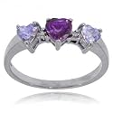 White Gold 3 Stone Ring Amethyst Tanzanite Diamond Gems
