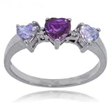 White Gold 3 Stone Ring Amethyst Tanzanite Diamond Gems