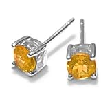 Sterling Silver .80CT Round Citrine Earrings