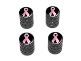 Breast Cancer Pink Ribbon on Black - Tire Valve Stem Caps - Black