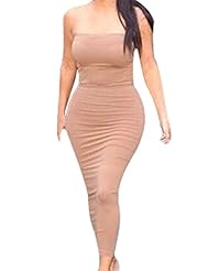 Strapless Cotton Off the Shoulder Sleeveless Bandeau Neck Bodycon Dress/Club Dress/Evening Dress/Party Dress/Midi Dress 