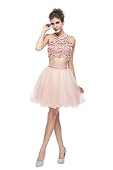 Organza Halter Jeweled  Beaded Backless  Cocktail Short  Dress With Rhinestones and Pearls