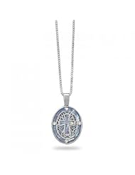 MMA Silver - 18 inch Oval Ancient Roman Glass Cut Out Cross Necklace