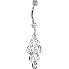 Solid 14KT White Gold TEARDROP CHANDELIER Cubic Zirconia Belly Ring by Belly Rings in 14K Gold