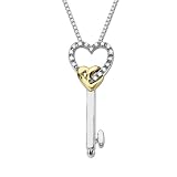 Sterling Silver and 14k Gold Heart Key Diamond Pendant, 18