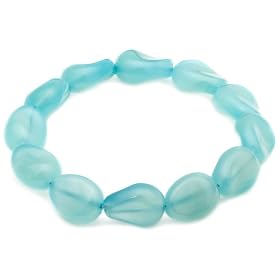 12x16mm Sea Blue Chalcedony Fancy-Cut Beaded Bracelet by Chalcedony Bracelets