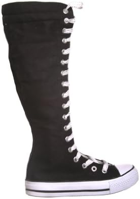 NEW Canvas Sneakers Flat Tall Punk Skate Shoes Lace up Knee High Boots FOR KIDS (3, black/white)