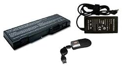 Replacement Battery and Dell 65 Watts 19.5 Volts AC Power Adapter Compatible with Dell 6000, Inspiron 6000, 9200, 9300, 9400, M170 ,M1710, M6300, M90, 310-0349, 310-6321, 312-6322, 312-0339, 312-0340, 312-0348, 312-0349, 312-0350, 312-0425, 312-0429, 312-0455, C5446, C5447, C5448, C5974, D5318, D5551, D5552, D5555, F5126, F5127, F5131, F5132, F5133, F5134, F5135, F5635, G5260, G5266, U4873, Y4500, Y4504, YF976, Y4873 ( 9 Cells, 6600 Mah ) - Includes Mini Optical Mouse with Retractable USB cord