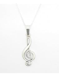 Sterling Silver Treble Clef Music Note Pendant Necklace 18inch Chain