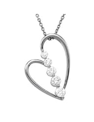 14K White Gold 1/2 Ct Tw Journey Diamond Heart Pendant