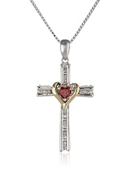 Sterling Silver and 14k Gold Cross Pendant Necklace, 18"