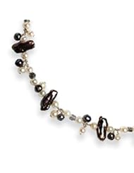 Sterling Silver Peacock/White Freshwater Cultured Pearl Necklace