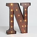 12" - Rustic Brown - Metal - Battery Operated - LED - Lighted Letter "N" | Gerson Wall Decor (92682)