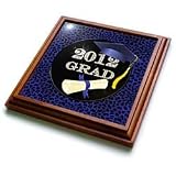 2012 Grad in Blue Cheetah Print and Diamond - 8x8 Trivet With 6x6 Ceramic Tile