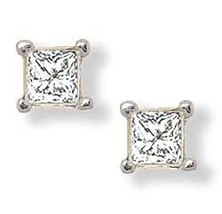 Princess Diamond Solitare Stud Earrings 1/4 Cttw Yellow Gold