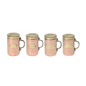 Monilisa copper set of 4 shaker canisters,salt,pepper,sugar, flour