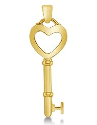 Solid 14K Yellow Gold Dangle Heart Key Ladies Pendant Charm (Height = 1.25" , Width = 3/8")
