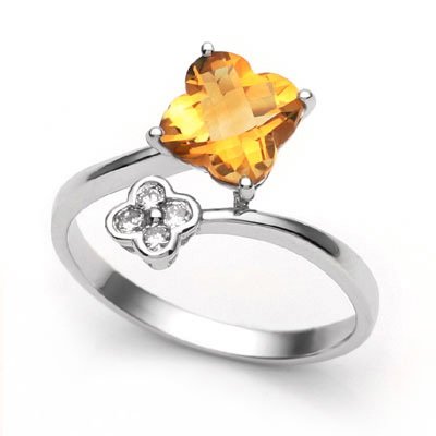 18k White Gold Clover Shaped Citrine and Diamond Bypass Ring 31YPH1s5QrL 18k White Gold Clover Shaped Citrine and Diamond Bypass Ring