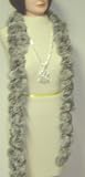 Sj5, Grey and White Rabbit Fur Scarf Offered in Combination with Sterling Silver Plated Necklace with New York Yankee Pendant for Women and Teens