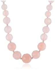 8-16Mm Faceted Rose Quartz Accented with Sterling Silver Rhodium Plated Beads and Clasp Necklace, 18"