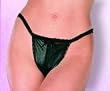 Crotchless Panty Thong Leather Lace Trim Black O/S