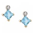 Two Tone Gold Stud Earrings Princess Blue Topaz Diamond