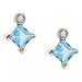 Princess Blue Topaz & Diamond Stud Earrings in White Yellow 2Tone Gold