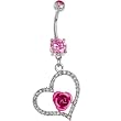 Pink Gem Heart Metallic Rose Belly Ring