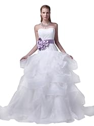 A-line Strapless  Sweetheart Spring Fall Winter Organza Applique Lace-Up  Ball Gown Wedding Dress  with a Court Train  With a Ribbon  and a Sash 