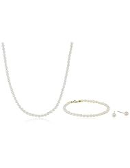 10K Yellow Gold Freshwater Cultured Pearl Baby Necklace, Bracelet and Earrings Set, 12"