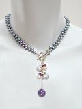 Peacock Freshwater Pearl Necklace with Pearl and Semiprecious Stone Drop