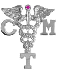 NursingPin - Certified Massage Therapist CMT Graduation Pin with Ruby in Silver
