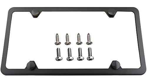Premium Slim Style Stainless Steel License Plate Frame (4 Holes, Black UV Resistant Matte Finish)