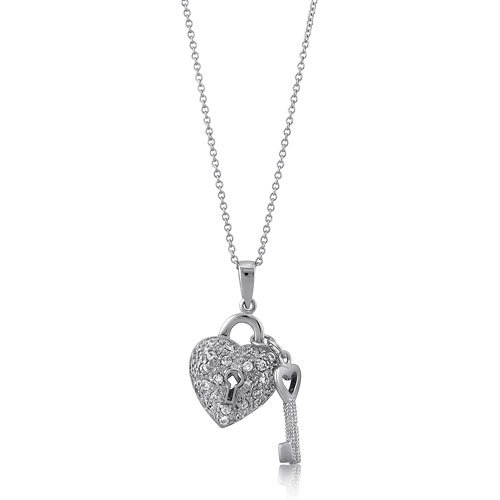 Sterling Silver Heart Lock & Key Pendant Necklace