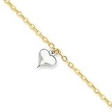 14 Karat Gold Two Tone Dangle Heart Anklet with Extension - 10 inch