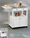White Stainless Steel Top Kitchen Cart with Drop Leaf