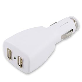 2 Port USB Car Cigarette Lighter Adapter Dual Plug for iPod MP3 Players Charger - Color White