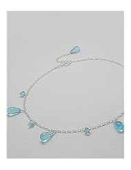 Light Sky Blue Glass Anklet In 92.5 Sterling Silver