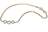 14K Yellow Gold 10 Snake Anklet Bracelet, Set with Three Open Circle Stations, Enhanced with Pave Set Diamonds.