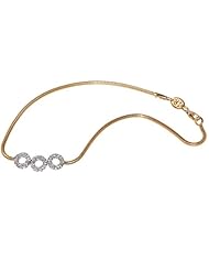 14K Yellow Gold 10" Snake Anklet Bracelet, Set with Three Open Circle Stations, Enhanced with Pave Set Diamonds.