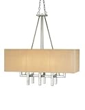 Currey and Company 9025 Eclipse Rectangular - Eight Light Chandelier, Granello Silver Leaf Finish with French Beige Shantung Shade