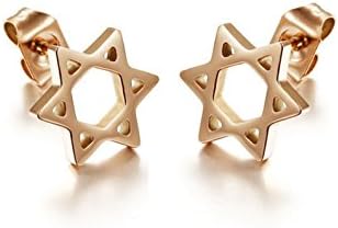Rose Gold Plated Mini Star of David Hollow Out Design Stainless Steel Earrings Stud