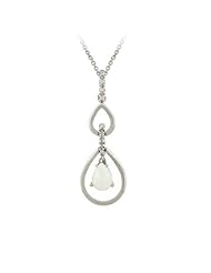 Sterling Silver Created Opal and Diamond Accent Double Teardrop Pendant Necklace, 18"