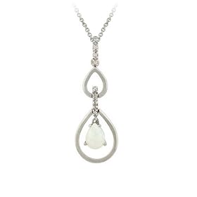 Sterling Silver Diamond-Accent Created-Opal Double Teardrop Pendant w/ Rolo Chain, 18"