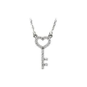 14K White Gold 0.12 ct. Diamond "Skeleton Key" Necklace - 16''