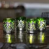 Aluminum and glass candleholders, 'Emerald Lace' (set of 4)
