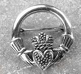  : Marcasite and Sterling Silver Celtic Claddagh or Claddaugh Pin Brooch