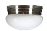 Lithonia Lighting 10975 BN M4 Mushroom Shaped One-Light Fluorescent Flush-Mount Ceiling Fixture, Brushed Nickel with White Globe